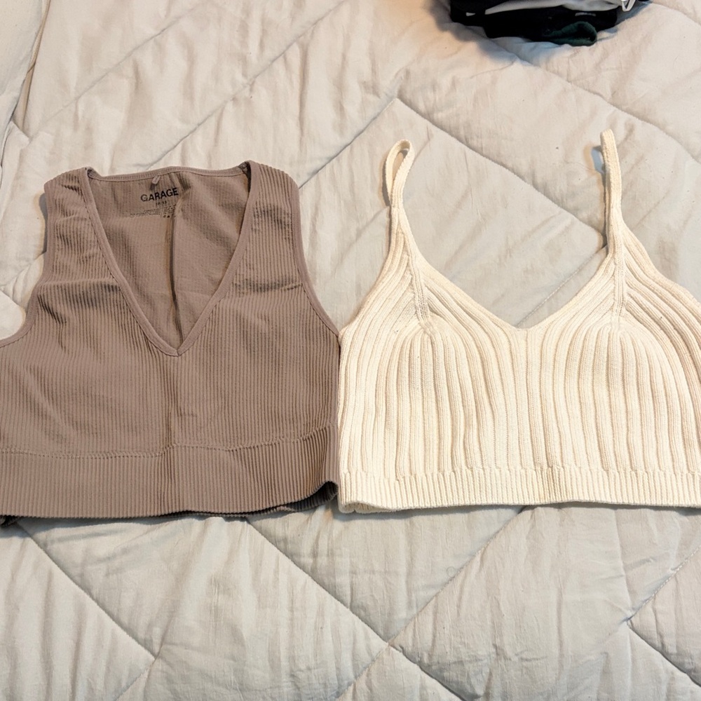 Garage Brown and FP Cream Crop Tops
